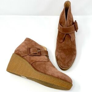 Jack Rogers Brown Izzie Suede Wedge Booties with Buckle
